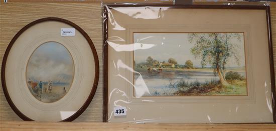 Creswick Boydell, River landscape with cattle, signed, watercolour, 16.5 x 29cm and another watercolour